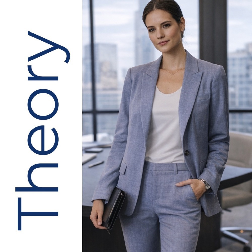 Theory Gabe 2 Urban Women's Blue Wool Blend Blazer Jacket Single Button, Size 10